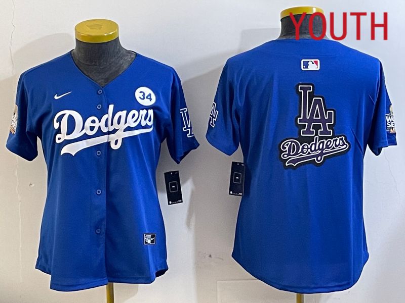 Youth Los Angeles Dodgers blank 2024 World series patch blue jersey 202411269->youth mlb jersey->Youth Jersey